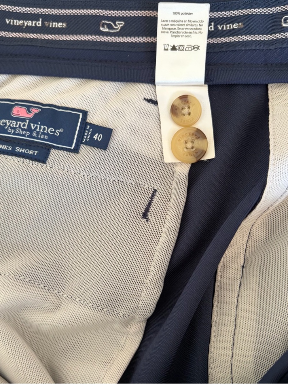 Vineyard Vines Links Short SZ 40 Navy Blue Flat-Front Performance Wicking Golf - Picture 6 of 6